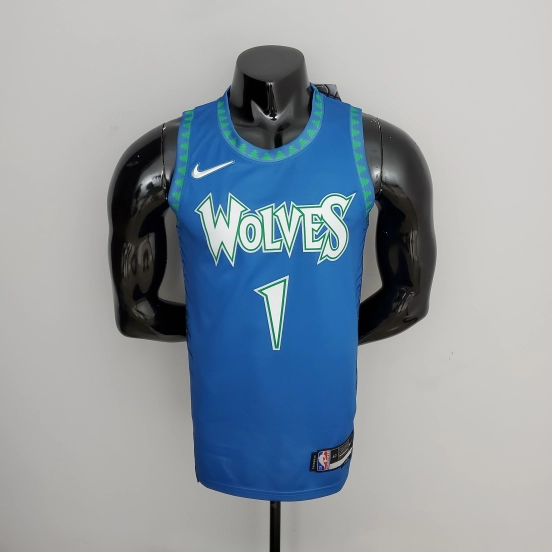 75th Anniversary 2202 Season EDWARDS#1 Minnesota Timberwolves City Edition Blue NBA Jersey