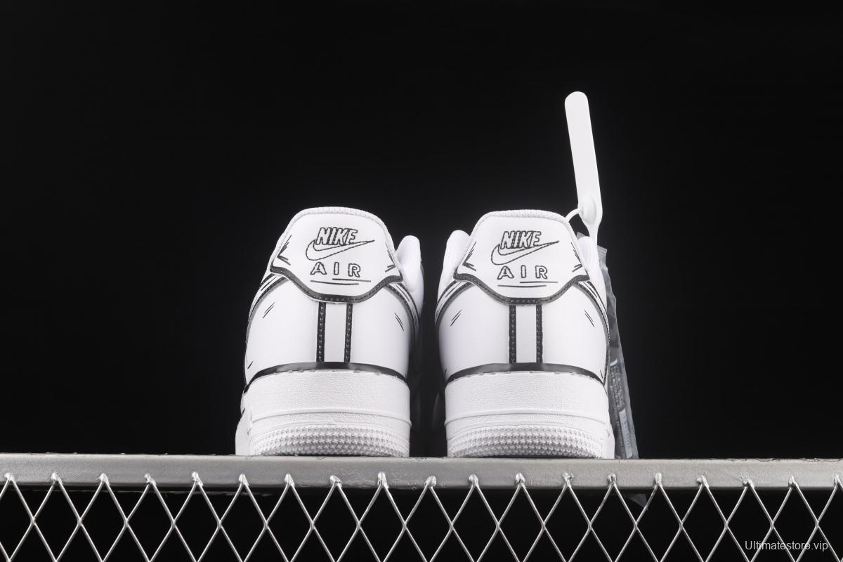 NIKE Air Force 11607 Low Hand drawn initial manuscript black and white color matching low-top casual board shoes CW2288-222,