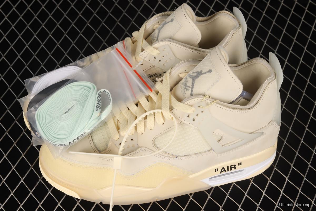 OFF-White x Air Jordan 4 Retro Cream/Sail retro leisure sports culture basketball shoes CV9388-100