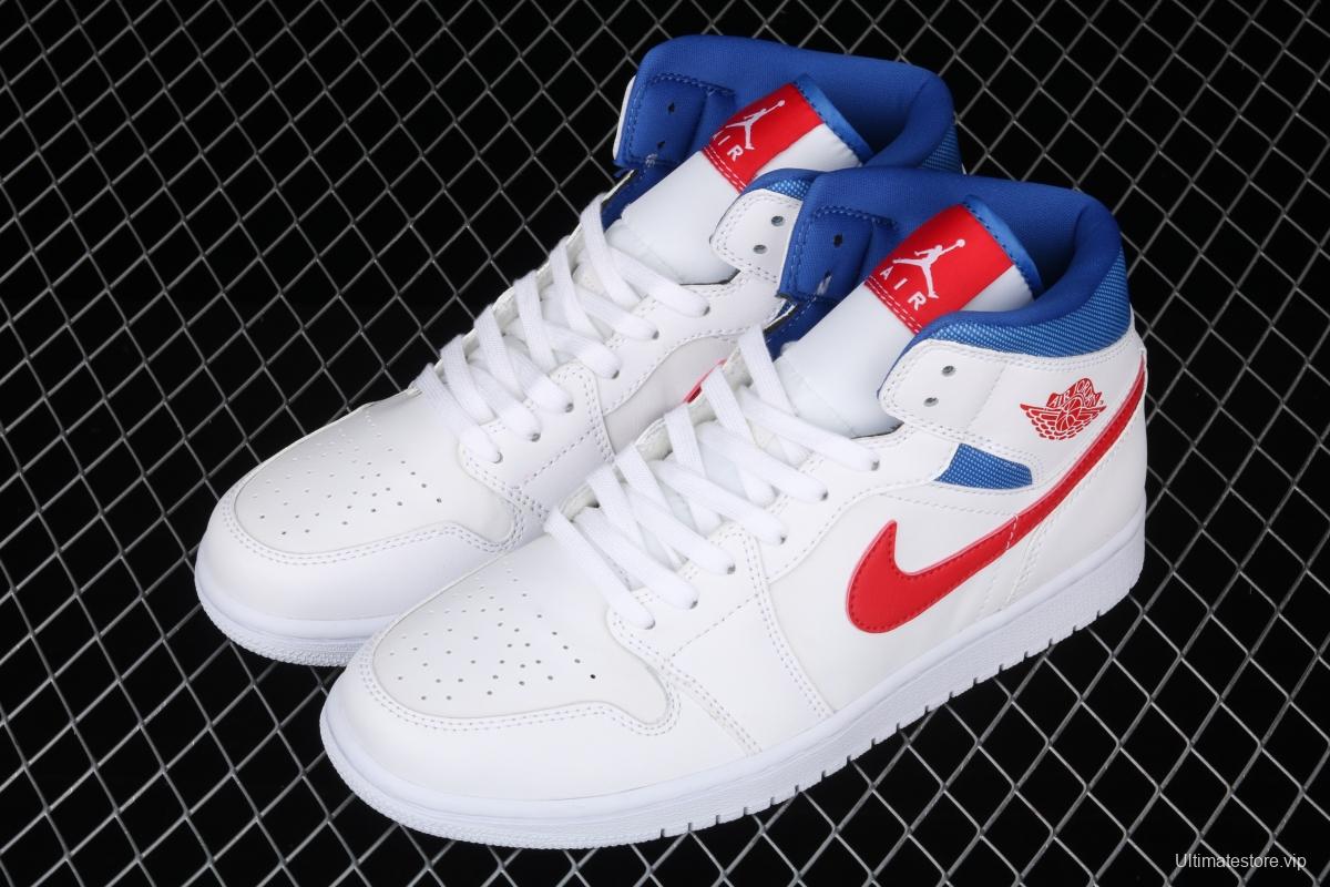 Air Jordan 1 Mid Fearless Royal White, Blue and Red Zhongbang Basketball shoes BQ6472-164,