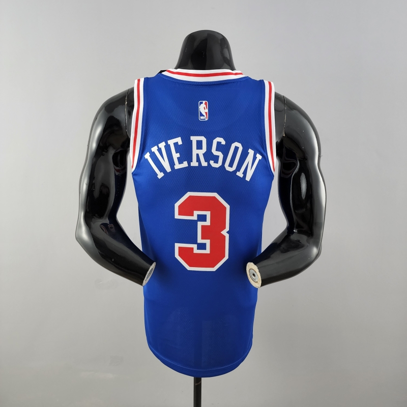 Retro Philadelphia 76ers Iverson #3 Crew Neck Blue NBA Jersey 