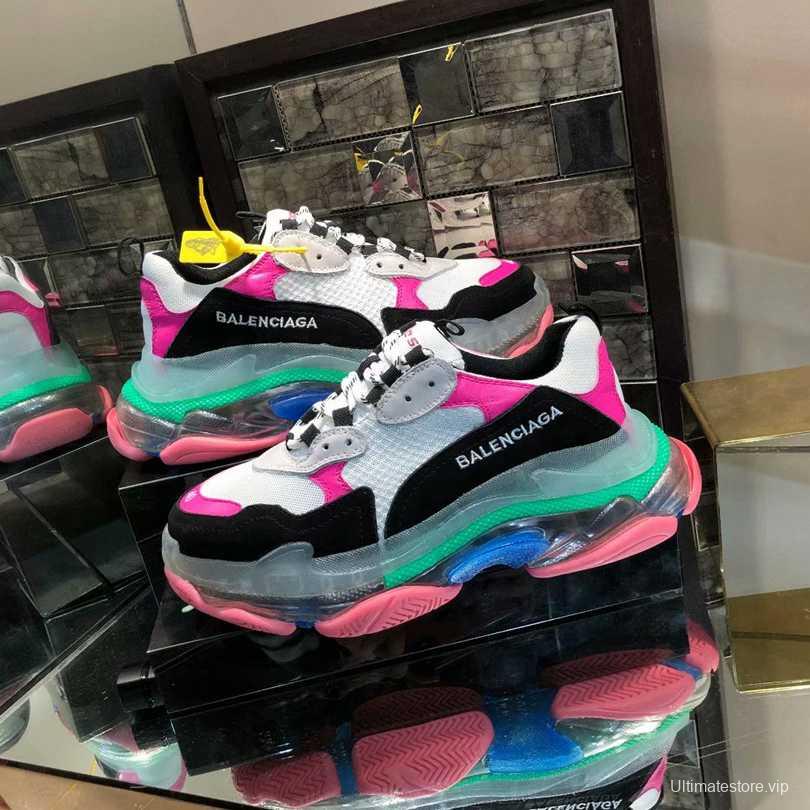 Men/Women Balenciaga Triple S MutiColor Clear Sole Black/Pink Sneaker Item 6380380