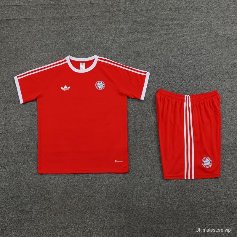 23/24 Bayern Munich Red Cotton Short Sleeve Jersey+Shorts