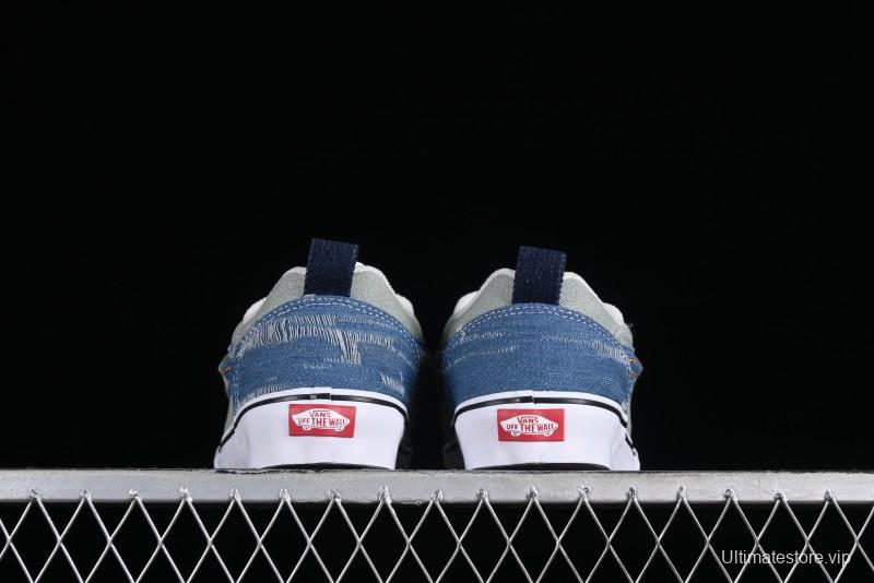 Vans Classics Knu Skool Washed Denim Distressed Vintage Chunky Tongue Skate Shoes - VN0009QCBLK