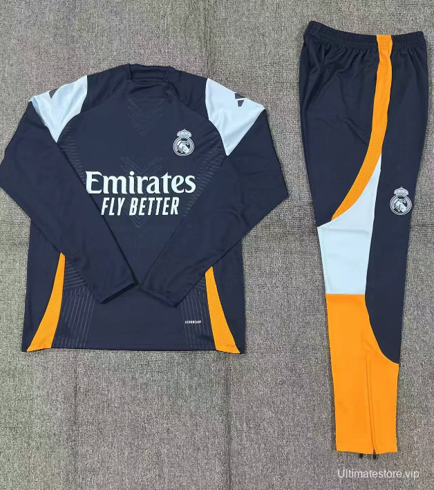 24/25 Kids Real Madrid Navy Half Zipper Jacket+Long Pants