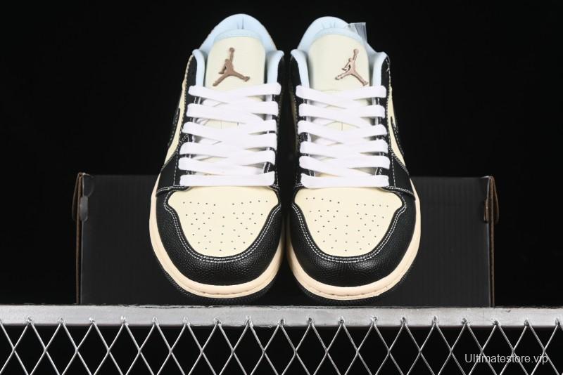 Nike Air Jordan 1 Low "Coconut Milk Black" Casual Basketball Shoes with Team Gold Accents - HQ3437-101