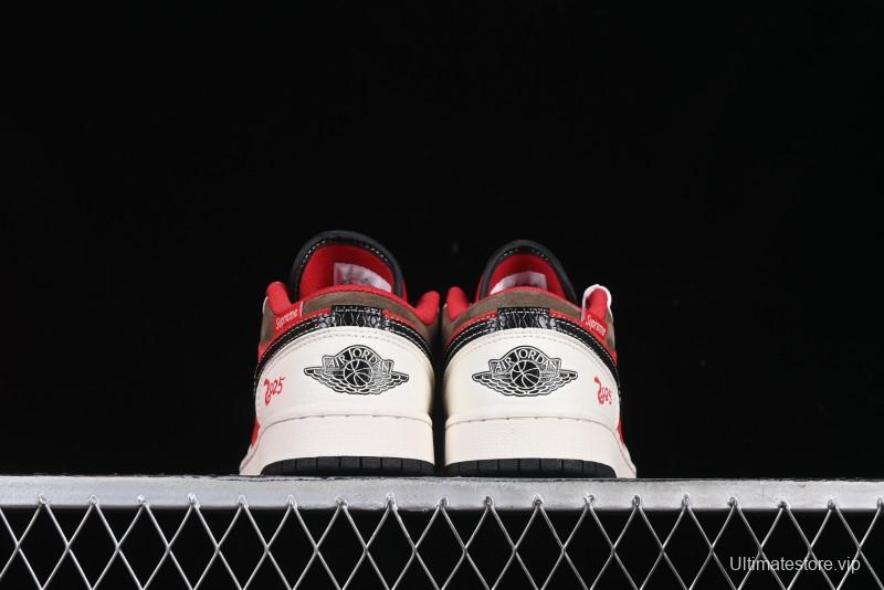Nike Air Jordan 1 Low Supreme Collaboration Year of the Snake Limited Edition Retro Basketball Shoes - FC1688-203