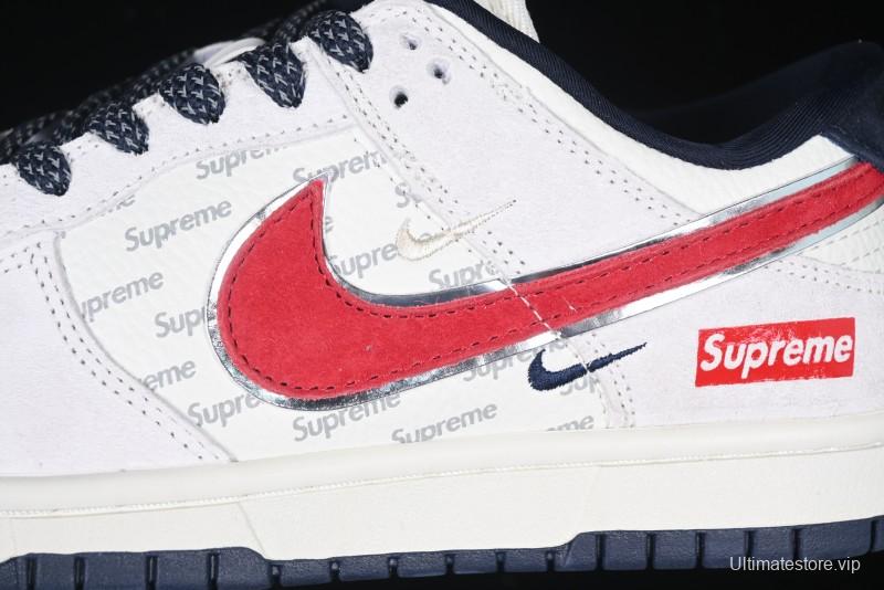 Nike SB Dunk Low Supreme Collaboration - Grey Pig Suede with Red Swoosh Anniversary Custom Edition Low-Top Casual Skate Shoes - CH8311-232