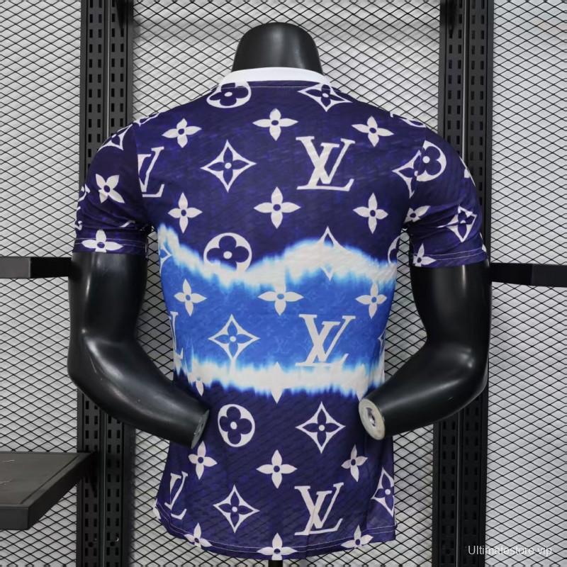 Player Version 25/26 Real Madrid Blue with Louis Vuitton Monogram Pattern Jersey