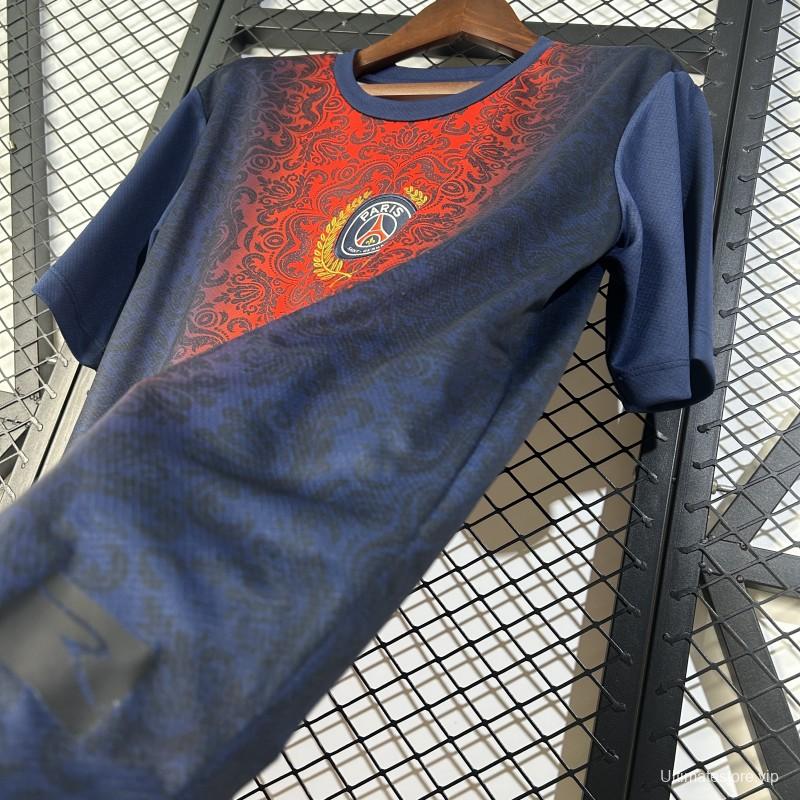 25/26 PSG  Paris Saint-Germain Navy with Red Ornate Pattern Jersey