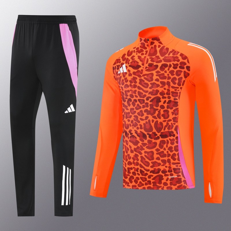2025 Adidas Orange & Black with Leopard Print Pattern Half Zipper Jacket +Long Pants