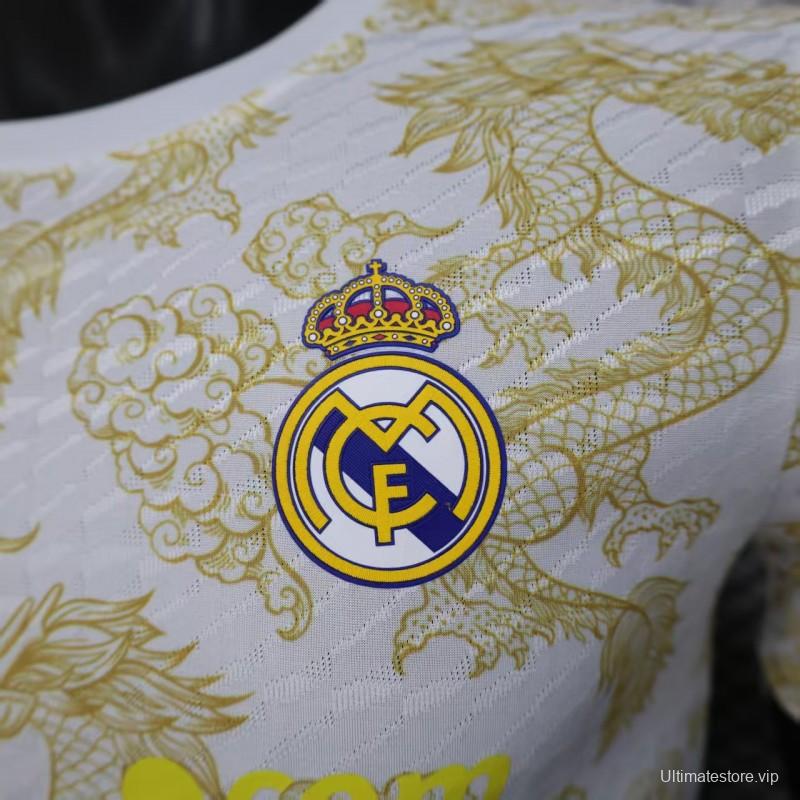 Player Version 25/26 Real Madrid White with Golden Dragon Pattern Jersey