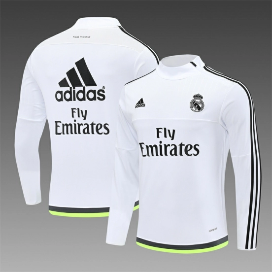 Retro 15/16 Real Madrid White Half Zipper Jacket+Long Pants