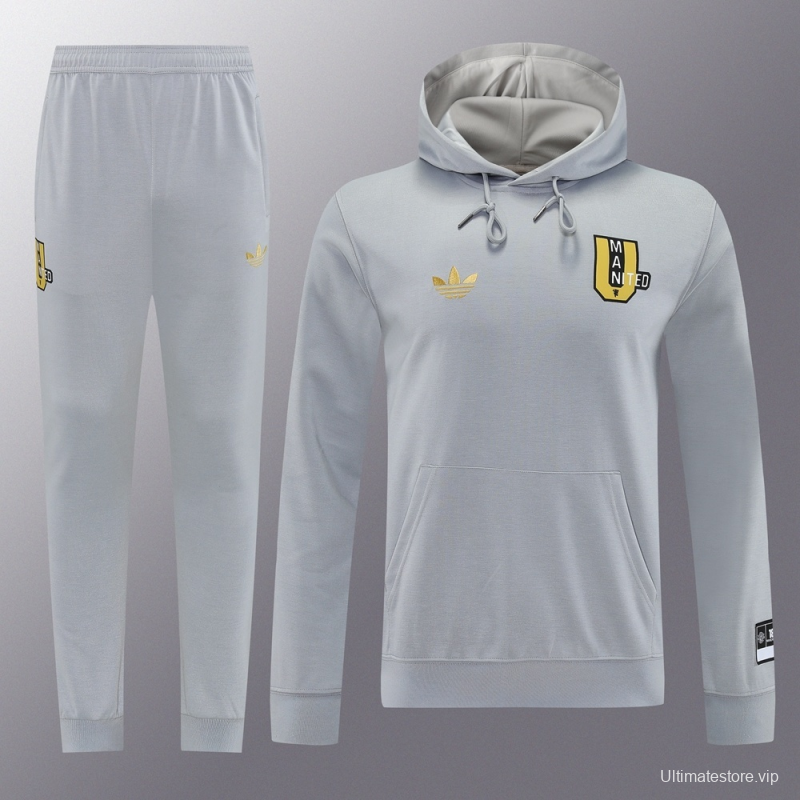 25/26 Manchester United Gray Half Zipper Jacket+Long Pants S-2XL