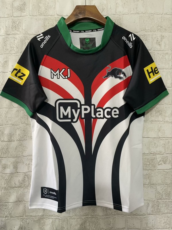 25/26 South Sydney Rabbitohs White with Red, Green and Black Abstract Stripes Jersey