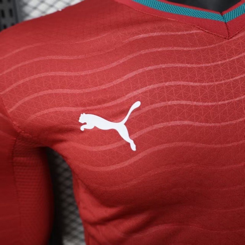 Player Version 2026 Portugal Home Long Sleeve Red with Horizontal Wave Pattern Jersey