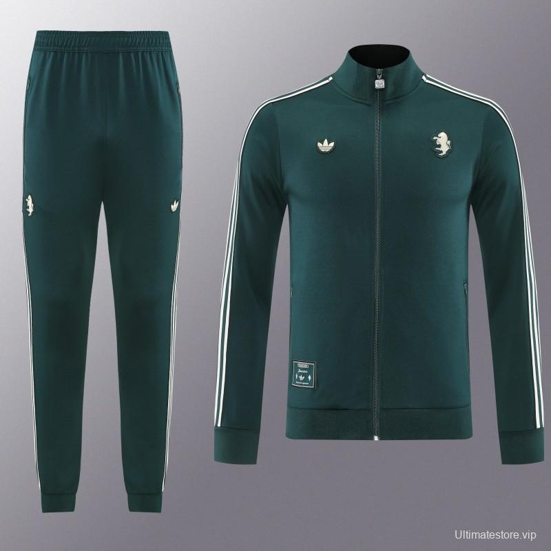 25/26  Juventus Retro Dark Green  Full zipper Jacket Tracksuit+ long pants