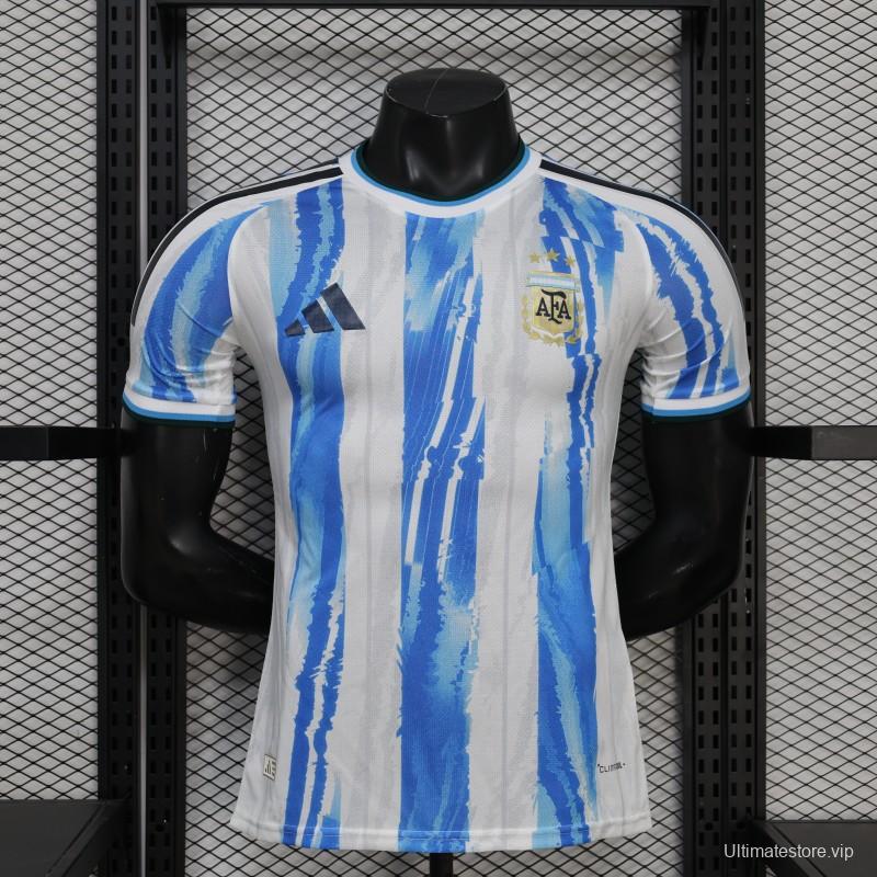 2026 Player Version Argentina White and Light Blue with Brushstroke Stripes Jersey