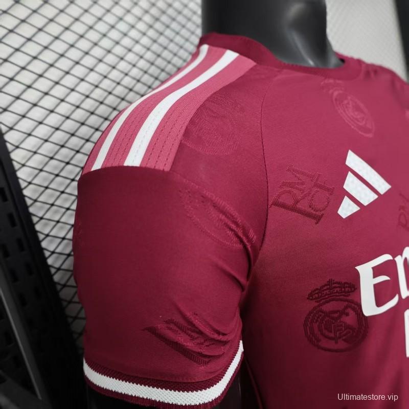 Player Version 25/26 Real Madrid Burgundy with All-Over Crest Pattern Jersey