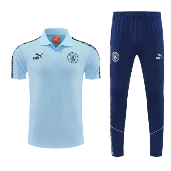 26/27 Manchester City Light Blue Polo Training Shirt + Long Pants Tracksuit