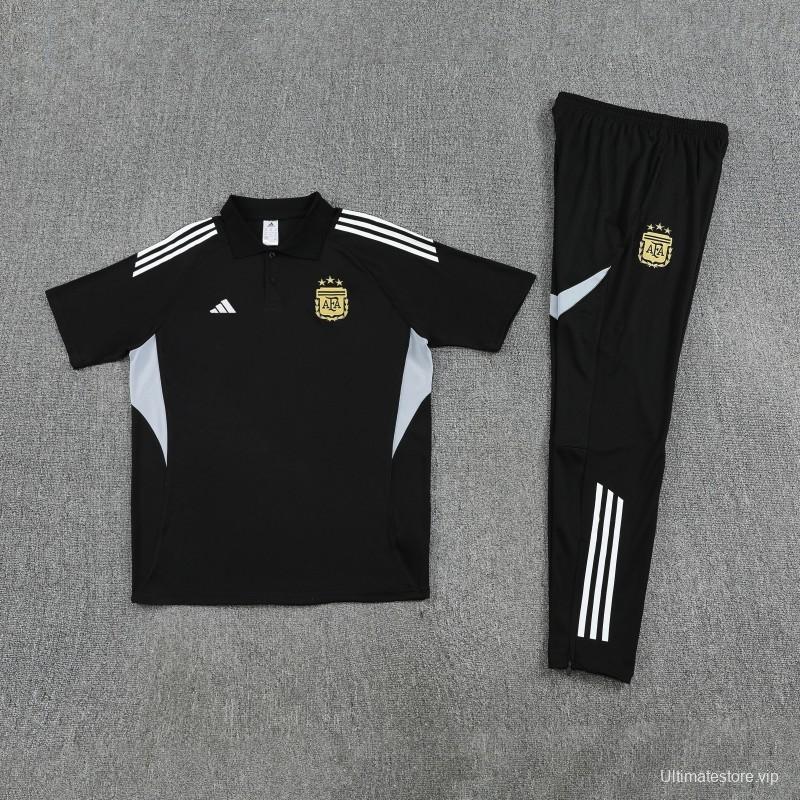 26/27  Argentina Black Polo Training Shirt + Long Pants Tracksuit