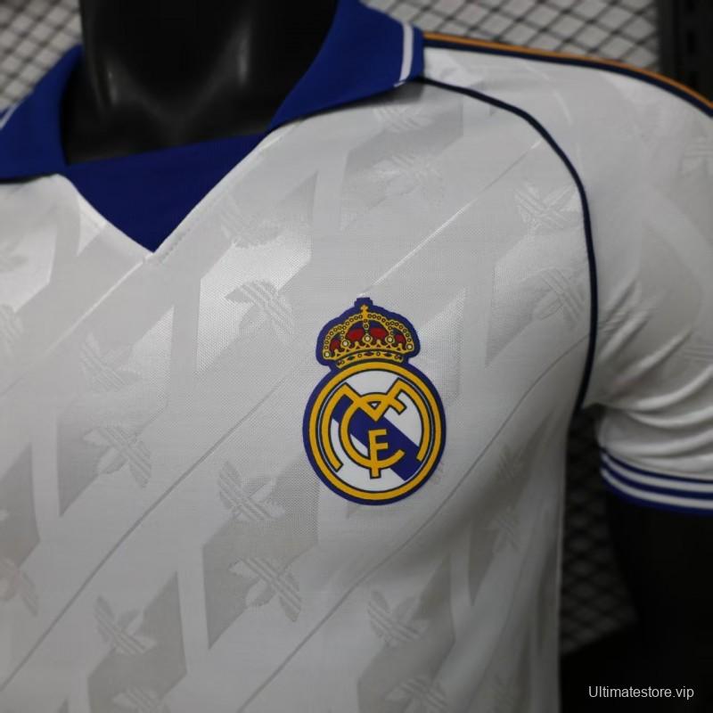 Player Version 26/27 Real Madrid Home White with Blue Collar & Jacquard Pattern Jersey