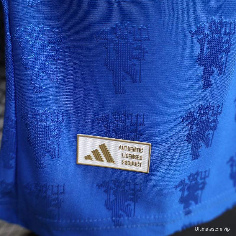 Player Version 26/27 Manchester United Blue with All-Over Devil Jacquard Pattern Jersey