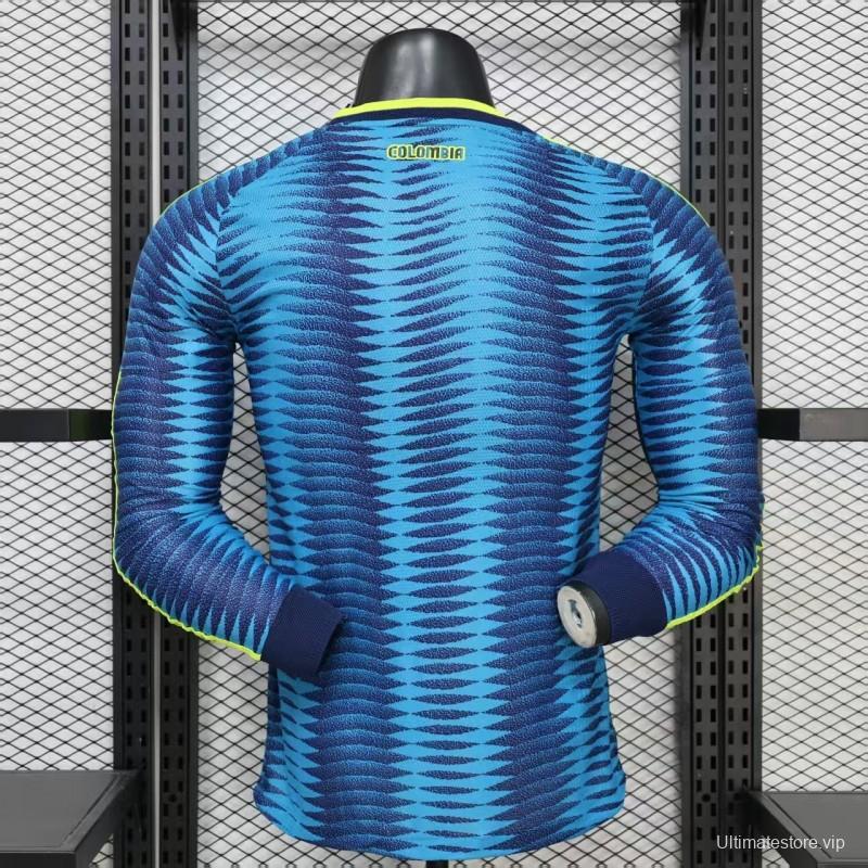 Player Version 2027 Colombia Away Blue with Wave Jacquard Pattern Long Sleeve Jersey