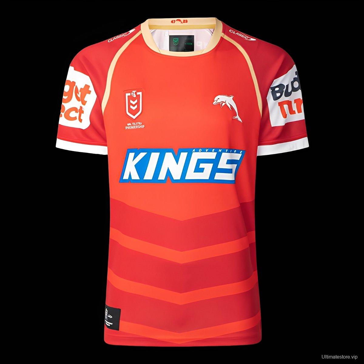2025 Redcliffe Dolphins Red with Tonal Hoops Home Jersey