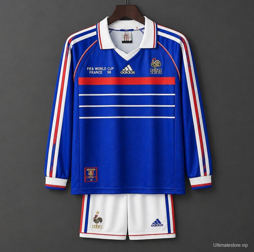 Retro Kids 1998 France Home Long Sleeve Jersey