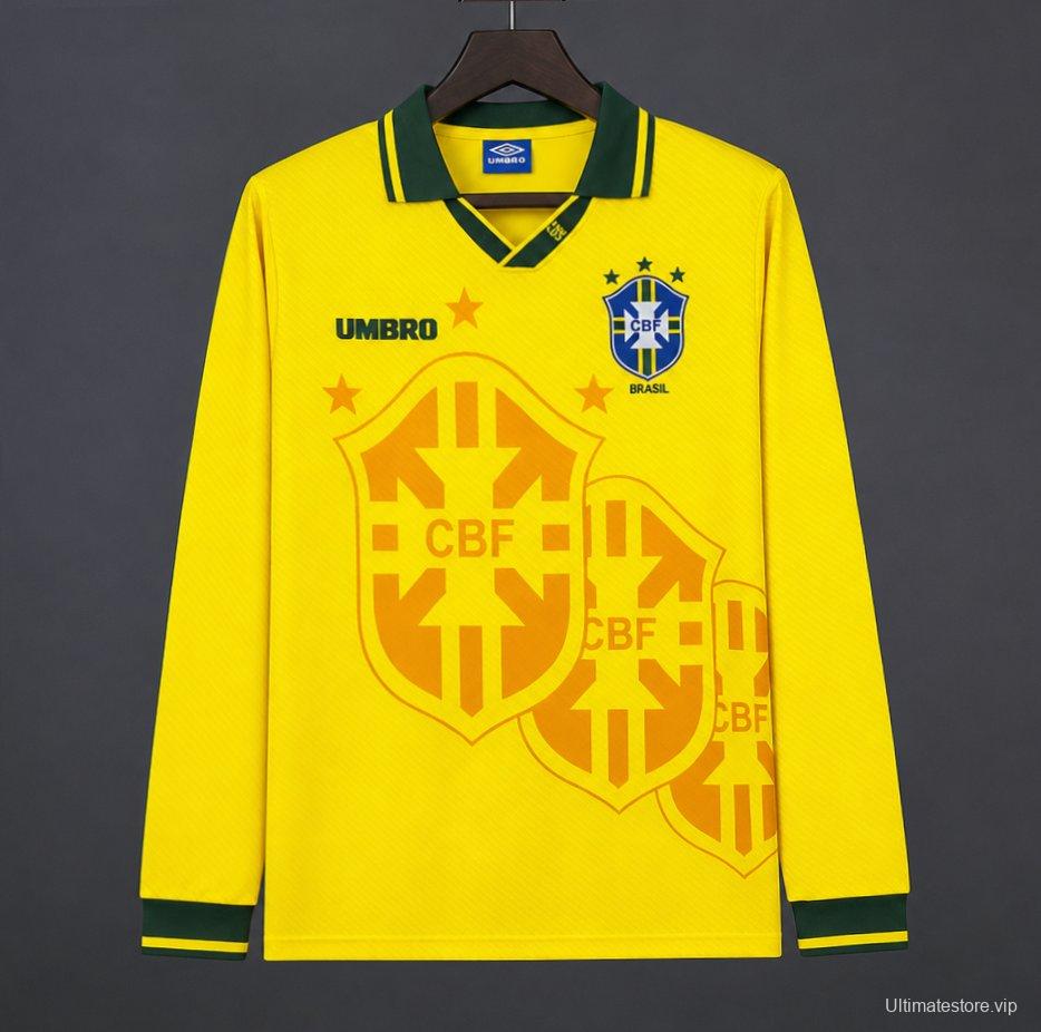 Retro 1994 Brazil Home Long Sleeve Yellow Jersey