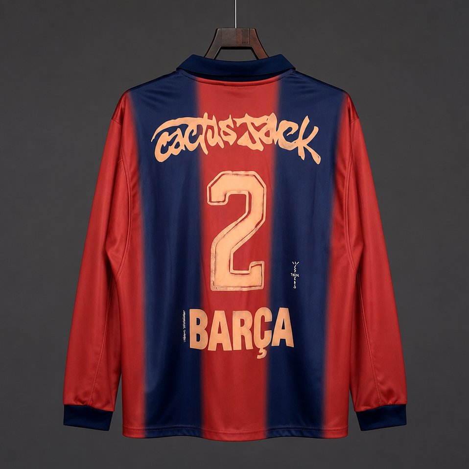 Retro 00/01 Barcelona x Travis Scott Home Long Sleeve  Jersey